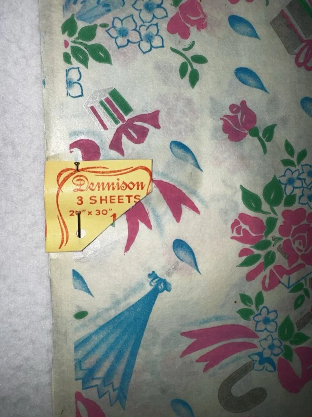 Vintage 1930s Dennison Shower Gift Wrap Original Package 10 Cents Flowers Rare